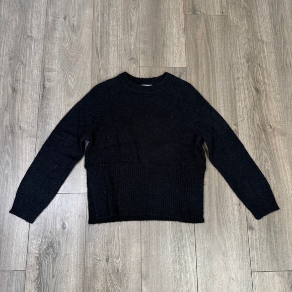 J.Crew High Rib Pullover Sweater SZ XXS Black Wool Alpaca Crew Neck Long Sleeve - Picture 2 of 6